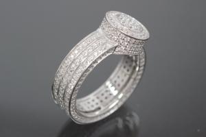 aLEm Ring alain LE mondial 925/- Silver rhodium plated, with white Cubic Zirconia and undergallery