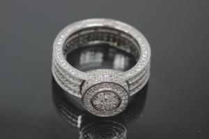 aLEm Ring alain LE mondial 925/- Silver rhodium plated, with white Cubic Zirconia and undergallery