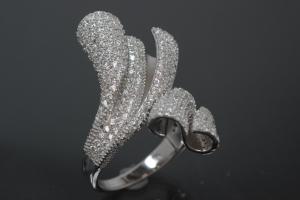 aLEm Ring Glittering Wild Waves 925/- Silver rhodium plated, with white Cubic Zirconia