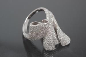 aLEm Ring Glittering Wild Waves 925/- Silver rhodium plated, with white Cubic Zirconia