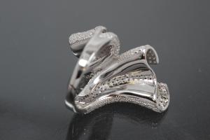 aLEm Ring Glittering Wild Waves 925/- Silver rhodium plated, with white Cubic Zirconia