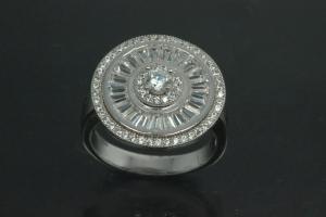 aLEm Ring Global World Circle 925/- Silver rhodium plated, with white Cubic Zirconia