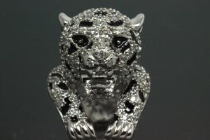aLEm Ring Wilder Brüllender Gepard - Wild Roaring Cheetah 925/- Silber rhodiniert mit weißen Zirkonia