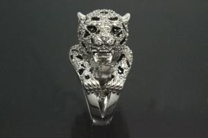 aLEm Ring Wild Roaring Cheetah 925/- Silver rhodium plated, with white Cubic Zirconia