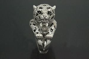 aLEm Ring Wilder Brüllender Gepard - Wild Roaring Cheetah 925/- Silber rhodiniert mit weißen Zirkonia