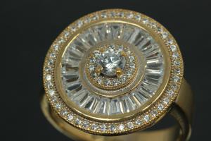 aLEm Ring Global World Circle 925/- Silver gold plated, with white Cubic Zirconia