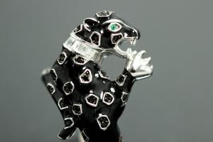 aLEm Ring Black Cougar 925/- Silver rhodium plated / partially artificial enamel