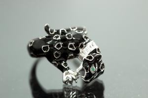 aLEm Ring Black Cougar 925/- Silver rhodium plated / partially artificial enamel