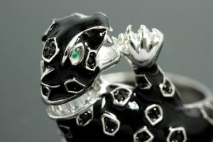 aLEm Ring Black Cougar 925/- Silver rhodium plated / partially artificial enamel