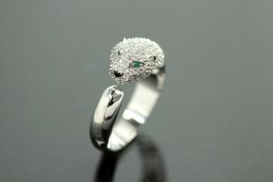 aLEm Ring Black Cougar 925/- Silver rhodium plated, with white/green Cubic Zirconia