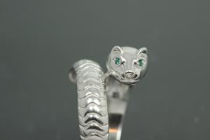 aLEm Ring Sneaking Tiger 925/- Silver rhodium plated, with white/emerald green Cubic Zirconia