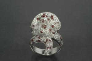 aLEm Ring Mexikanische Königsnatter - Mexican King Snake 925/- Silber rhodiniert mit weißen/roten Zirkonia