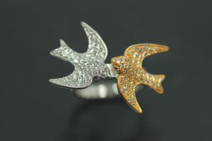 aLEm Ring Symbol der Liebe & des Friedens - Symbol of Love & Peace 925/- Silber rhodiniert / teilvergoldet mit weißen Zirkonia
