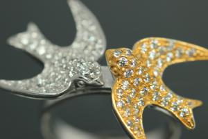 aLEm Ring Symbol der Liebe & des Friedens - Symbol of Love & Peace 925/- Silber rhodiniert / teilvergoldet mit weißen Zirkonia