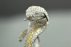 aLEm Ring Cobra of Mystic 925/- Silver rhodium plated, with white/yellow Cubic Zirconia