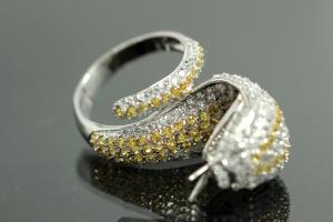 aLEm Ring Cobra of Mystic 925/- Silver rhodium plated, with white/yellow Cubic Zirconia