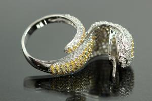 aLEm Ring Cobra of Mystic 925/- Silver rhodium plated, with white/yellow Cubic Zirconia