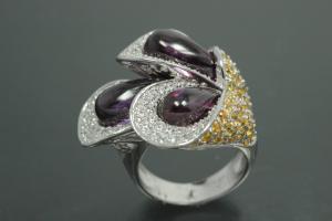 aLEm Ring Sprießende Calla - Sprouting Calla 925/- Silber rhodiniert mit weißen/gelben/amethystfarbenen Zirkonia