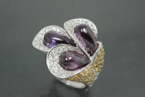 aLEm Ring Sprießende Calla - Sprouting Calla 925/- Silber rhodiniert mit weißen/gelben/amethystfarbenen Zirkonia