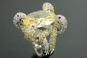 aLEm Ring Snakes of Glory 925/- Silver rhodium plated, with white/yellow/red Cubic Zirconia