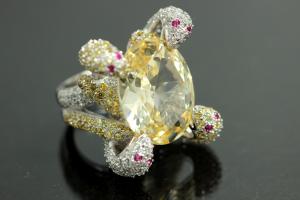 aLEm Ring Schlangen des Ruhms - Snakes of Glory 925/- Silber rhodiniert mit weißen/gelben/roten Zirkonia