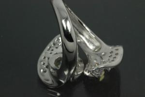 aLEm Ring Glitzernde Blätter - Glittering Leafs 925/- Silber rhodiniert mit weißen/peridotfarbenen Zirkonia