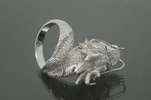 aLEm Ring Dragon of Glory 925/- Silver rhodium plated, with white Cubic Zirconia