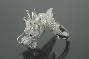 aLEm Ring Dragon of Glory 925/- Silver rhodium plated, with white Cubic Zirconia