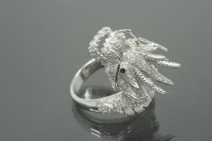 aLEm Ring Dragon of Glory 925/- Silver rhodium plated, with white Cubic Zirconia