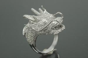 aLEm Ring Dragon of Glory 925/- Silver rhodium plated, with white Cubic Zirconia