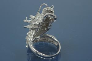 aLEm Ring Dragon of Glory 925/- Silver rhodium plated, with white Cubic Zirconia