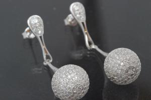 aLEm Earring Glittering World 925/- Silver rhodium plated with Cubic Zirconia, approx size high 44,5mm, wide 13,5mm, thickness 13,0mm, ball Ø13,0mm