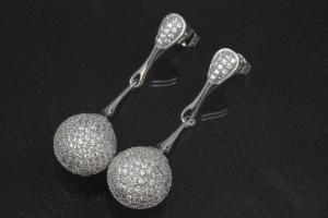 aLEm Earring Glittering World 925/- Silver rhodium plated with Cubic Zirconia, approx size high 44,5mm, wide 13,5mm, thickness 13,0mm, ball Ø13,0mm