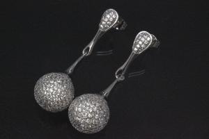 aLEm Earring Glittering World 925/- Silver rhodium plated with Cubic Zirconia, approx size high 44,5mm, wide 13,5mm, thickness 13,0mm, ball Ø13,0mm