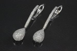 aLEm Ohrhänger mit Klappbügel Glittering World 925/- Silber rhodiniert, ca.Maße H 40,0mm incl. Brisur, B 2,5mm, MS 2,6mm, Tropfen 13,0 x 9,5mm MS 9,3mm,
