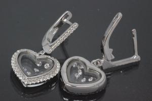 aLEm Ohrhänger Herz mit Klappbrisur und ausgefasstem Steinkranz 925/- Silber rhodiniert, ca.Maße H31,0mm incl. Brisur, B15,5mm, MS3,5,0mm,