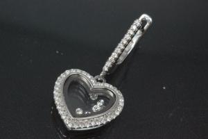 aLEm Ohrhänger Herz mit Klappbrisur und ausgefasstem Steinkranz 925/- Silber rhodiniert, ca.Maße H31,0mm incl. Brisur, B15,5mm, MS3,5,0mm,