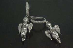 aLEm Ohrhänger mit Klappbügel Flying Angel 925/- Silber rhodiniert, ca.Maße H 42,0mm incl. Brisur, B 14,5mm, MS 7,0mm,