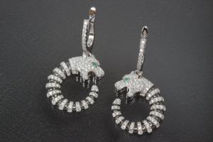 aLEm earring with leverback and stone Tiger 925/- Silber rhodium plated, approx.size high 39,0mm incl.leverback with Cubic Cirkonia, wide 19,5mm, thickness 5,0mm