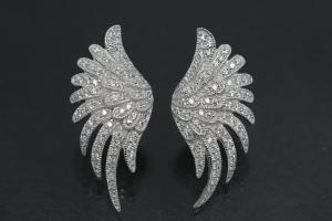 aLEm Earring Angel Wing 925/- Silver rhodium plated with Zirconia, approx size. length 27,5mm incl. leverback, wide 12,4mm, thickness 3,00mm,