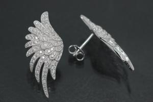 aLEm Earring Angel Wing 925/- Silver rhodium plated with Zirconia, approx size. length 27,5mm incl. leverback, wide 12,4mm, thickness 3,00mm,