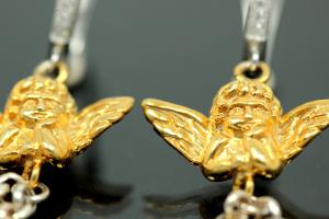 aLEm Ohrhänger Engel mit Flügel und Herzen 925/- Silber teilrhodiniert / teilvergoldet, ca.Maße H45,0mm incl.Klappbrisur, B19,0mm, MS4,4mm,